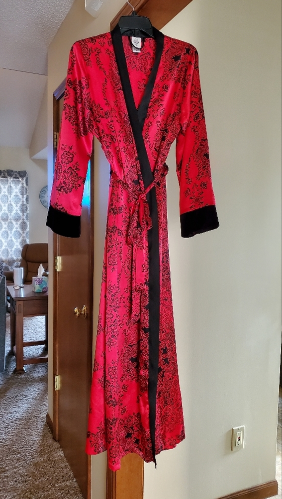 Red Long Kimono Style Style Cover-Up